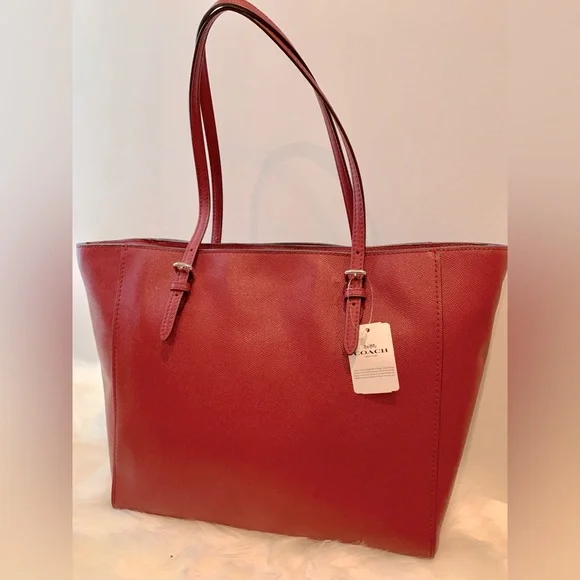🌹🌹COACH NWT TURNLOCK TOTE SHOULDER RED CROSS GRAIN LEATHER ADJ STRAP 17x11x5 - Picture 2 of 5